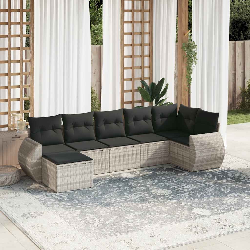 sofasæt til haven 7 dele med hynder polyrattan lysegrå