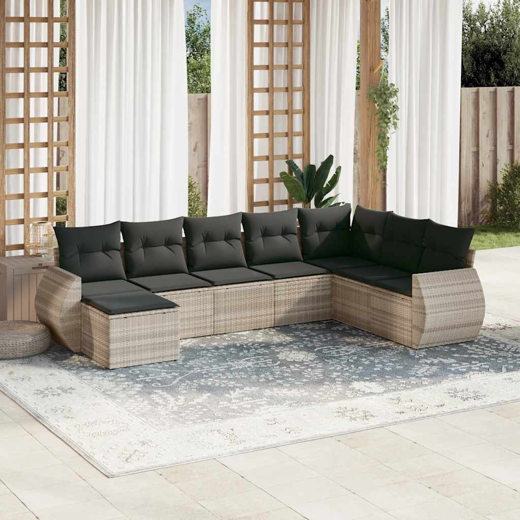 sofasæt til haven 8 dele med hynder polyrattan lysegrå
