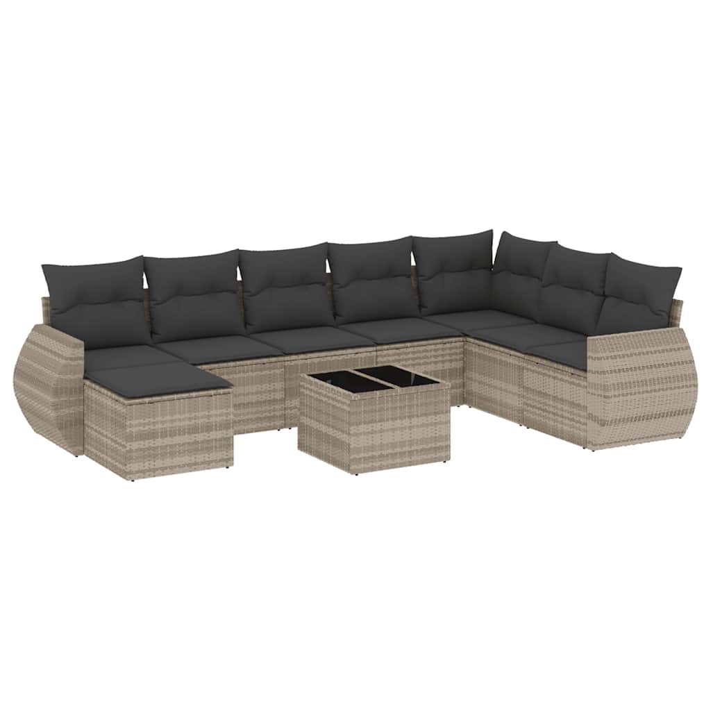sofasæt til haven 9 dele med hynder polyrattan lysegrå