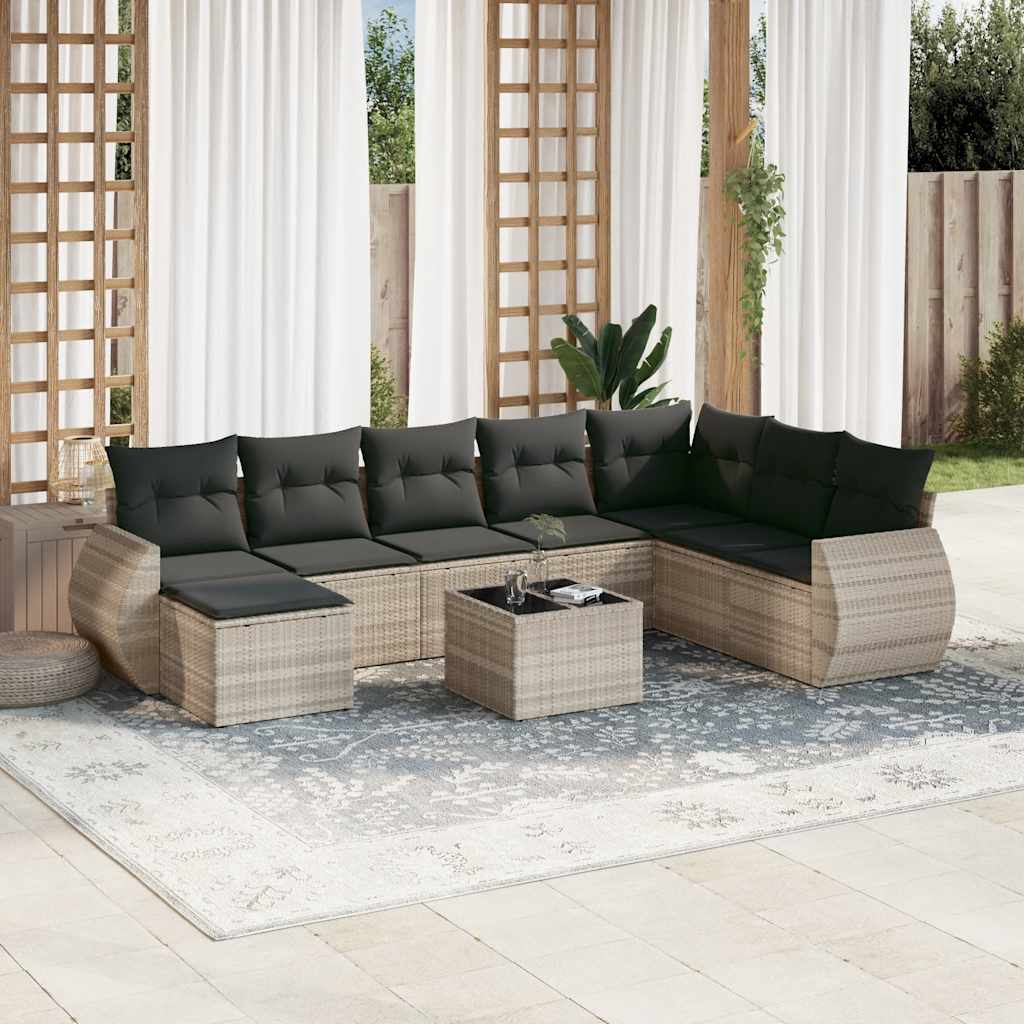 sofasæt til haven 9 dele med hynder polyrattan lysegrå