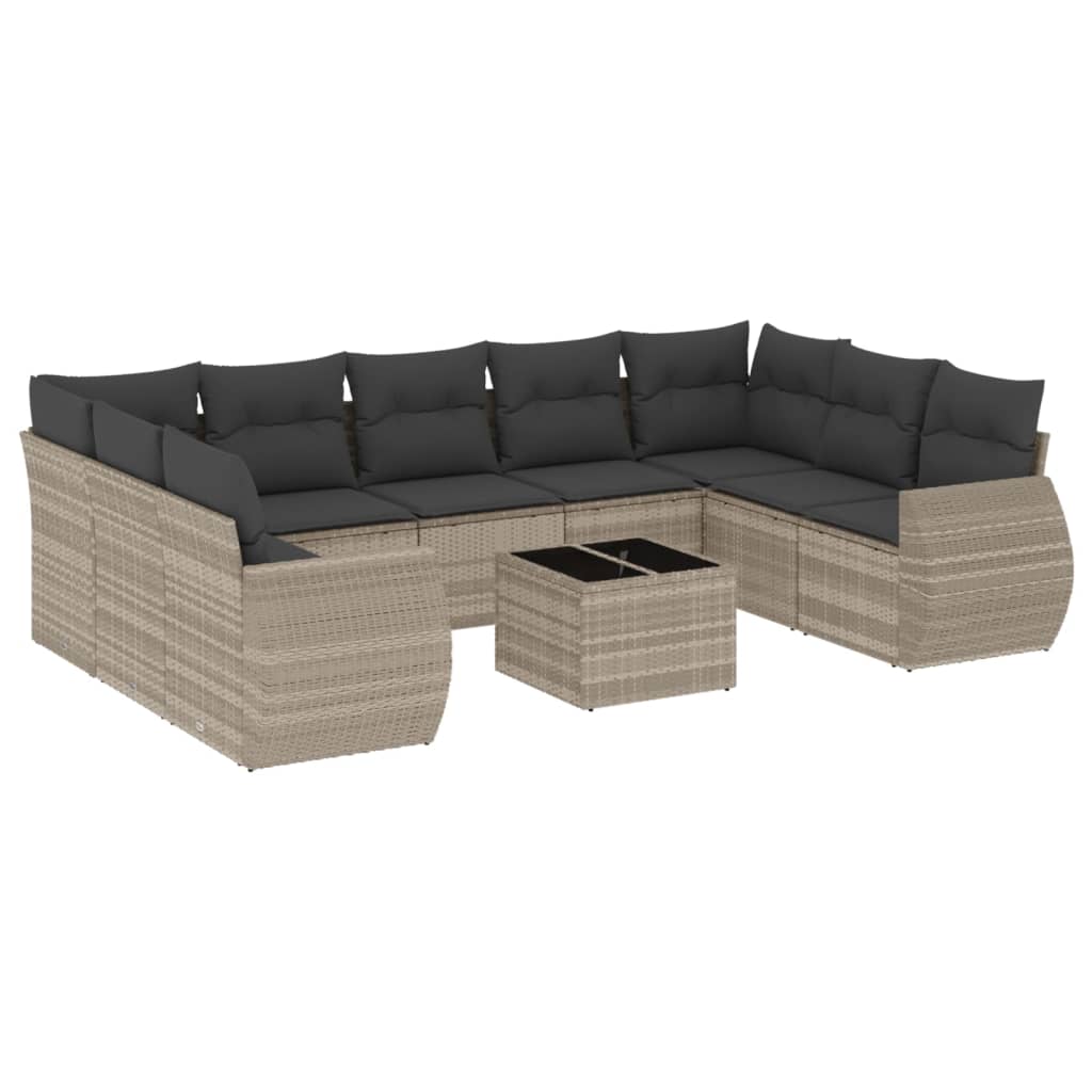 sofasæt til haven 10 dele med hynder polyrattan lysegrå