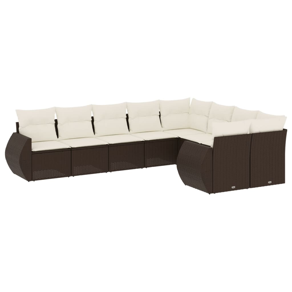 sofasæt til haven 9 dele med hynder polyrattan brun