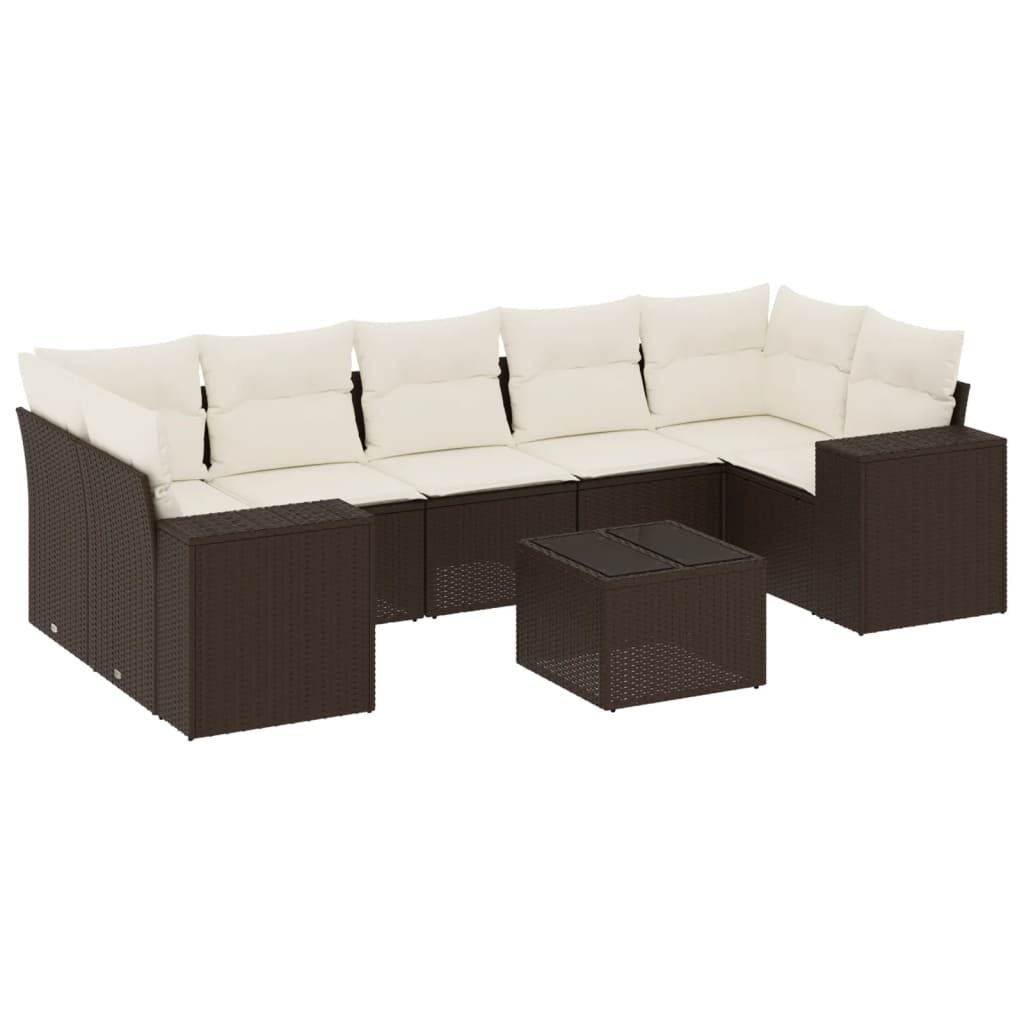 sofasæt til haven 8 dele med hynder polyrattan brun