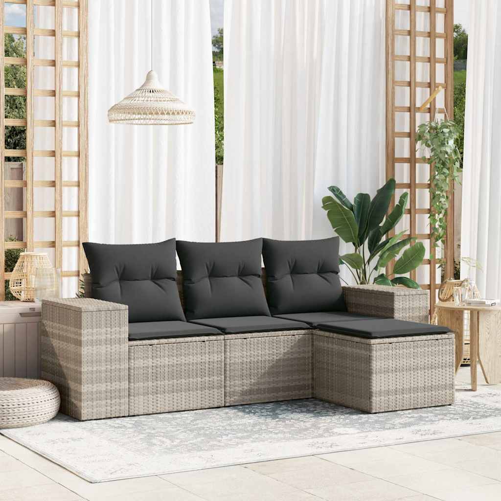 sofasæt til haven 4 dele med hynder polyrattan lysegrå