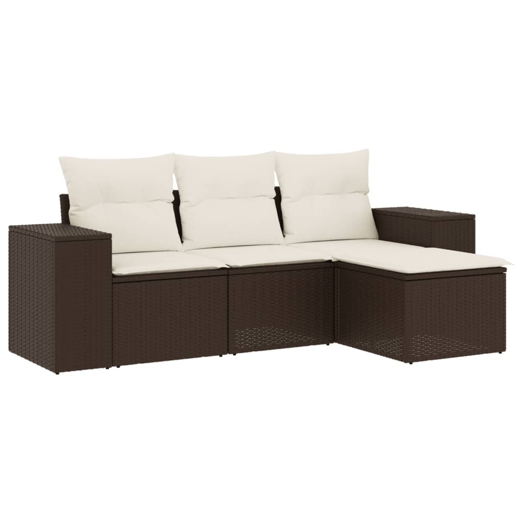 sofasæt til haven 4 dele med hynder polyrattan brun