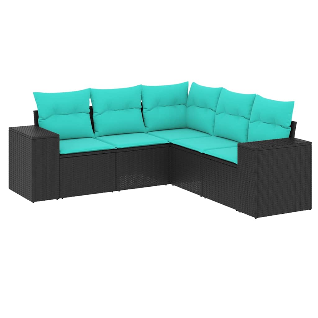 havesofasæt med 5 dele og hynder sort polyrattan