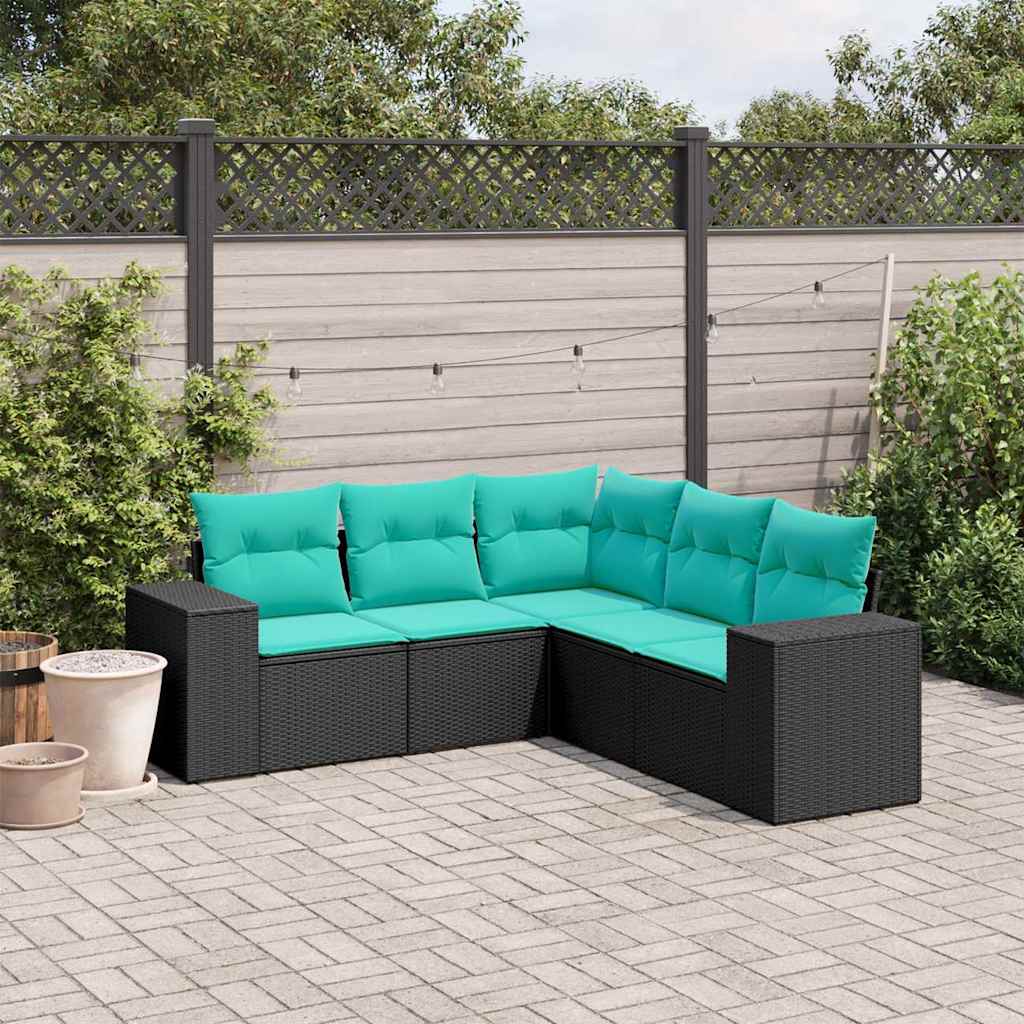 havesofasæt med 5 dele og hynder sort polyrattan