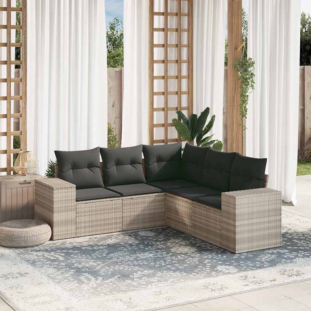 sofasæt 5 dele med hynder polyrattan lysegrå