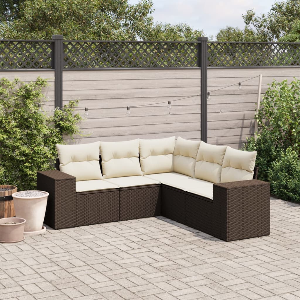sofasæt til haven 5 dele med hynder polyrattan brun