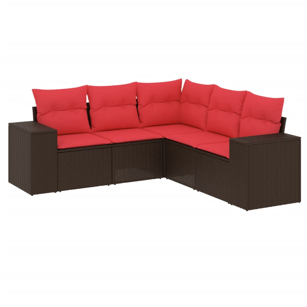 havesofasæt med 5 dele og hynder brun polyrattan