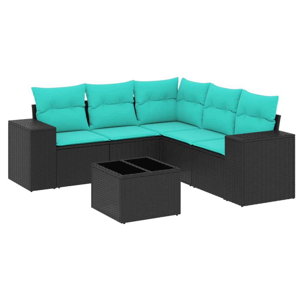 havesofasæt med 6 hynder sort polyrattan