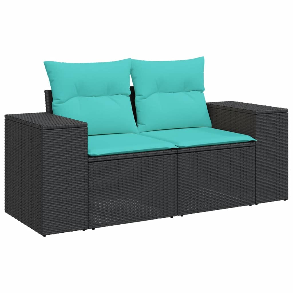 havesofasæt med 6 hynder sort polyrattan
