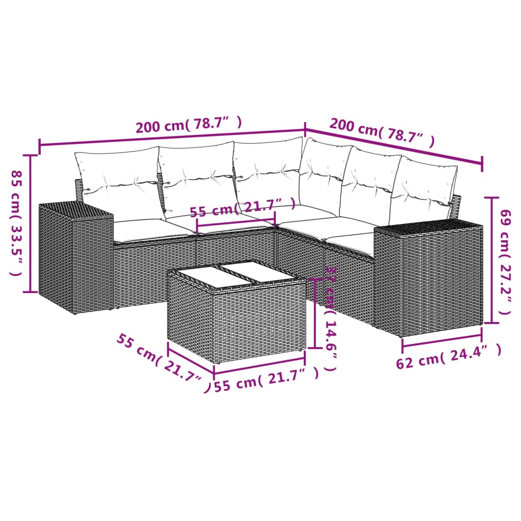 sofasæt til haven 6 dele med hynder polyrattan lysegrå