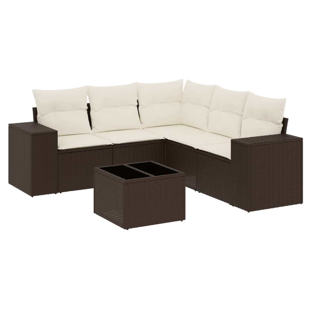 sofasæt til haven 6 dele med hynder polyrattan brun