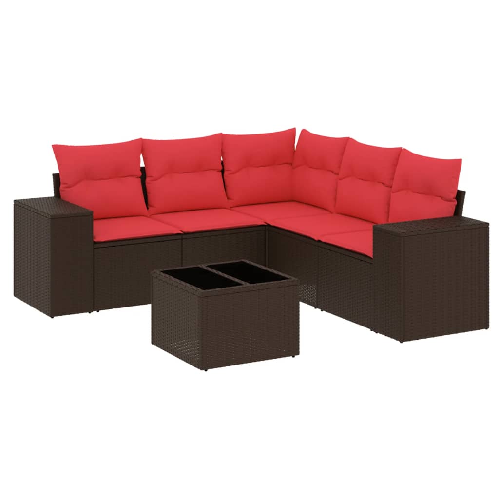 havesofasæt med 6 hynder brun polyrattan