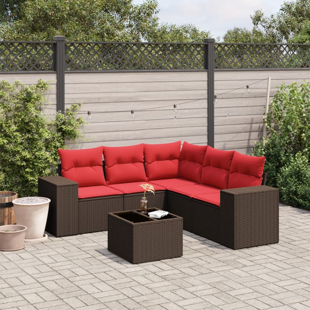 havesofasæt med 6 hynder brun polyrattan