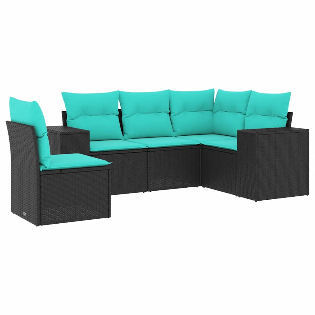 havesofasæt med 5 dele og hynder sort polyrattan