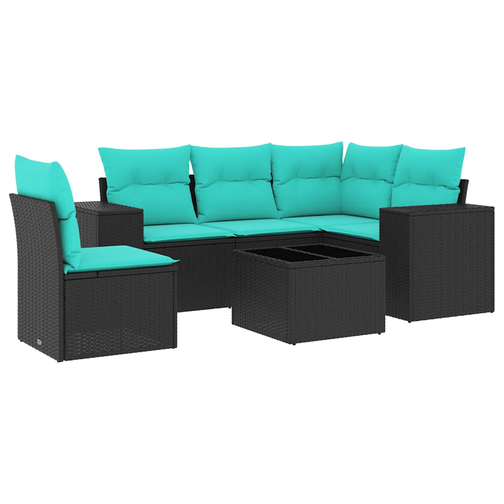 havesofasæt med 6 hynder sort polyrattan