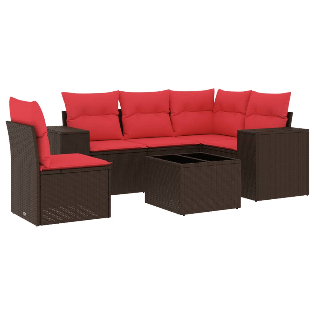 havesofasæt med 6 hynder brun polyrattan