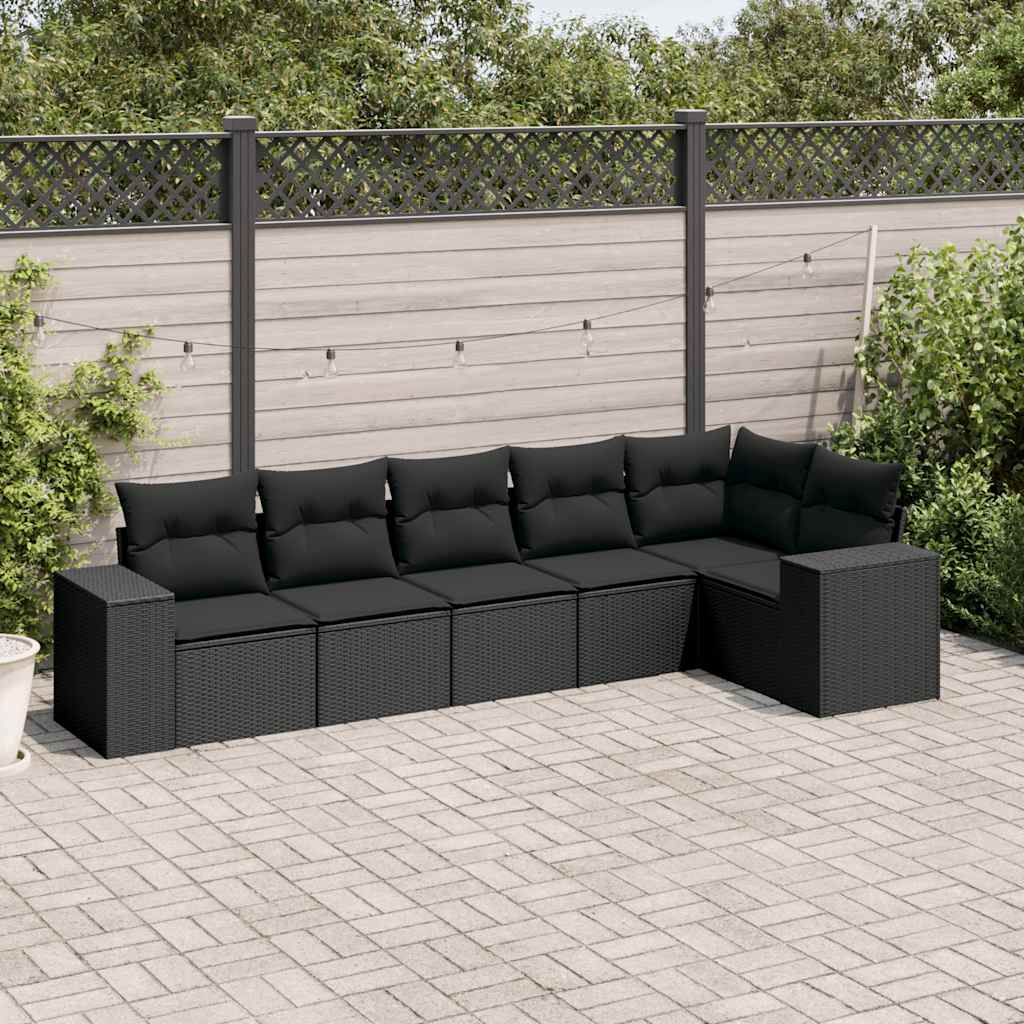 sofasæt til haven 6 dele med hynder polyrattan sort