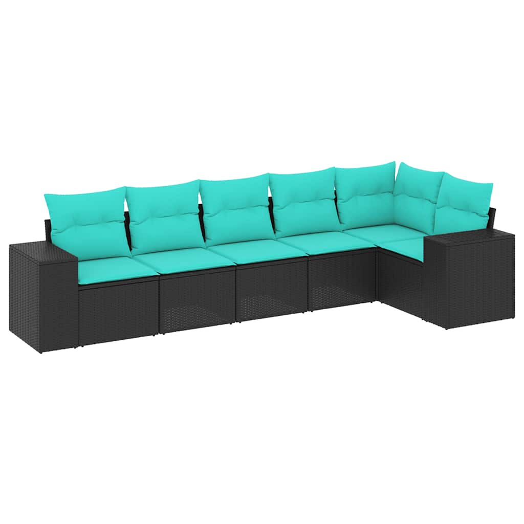 havesofasæt med 6 hynder sort polyrattan