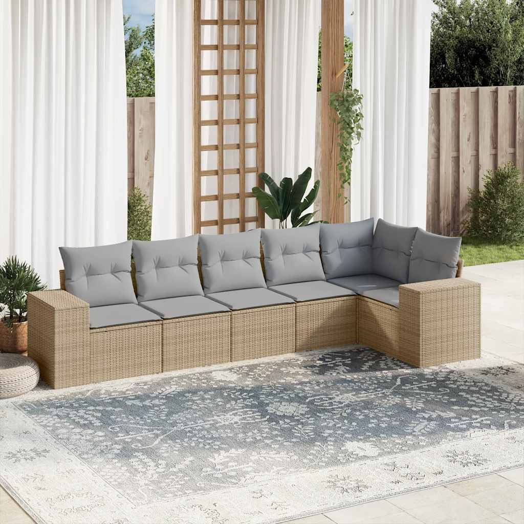 sofasæt til haven 6 dele med hynder polyrattan beige