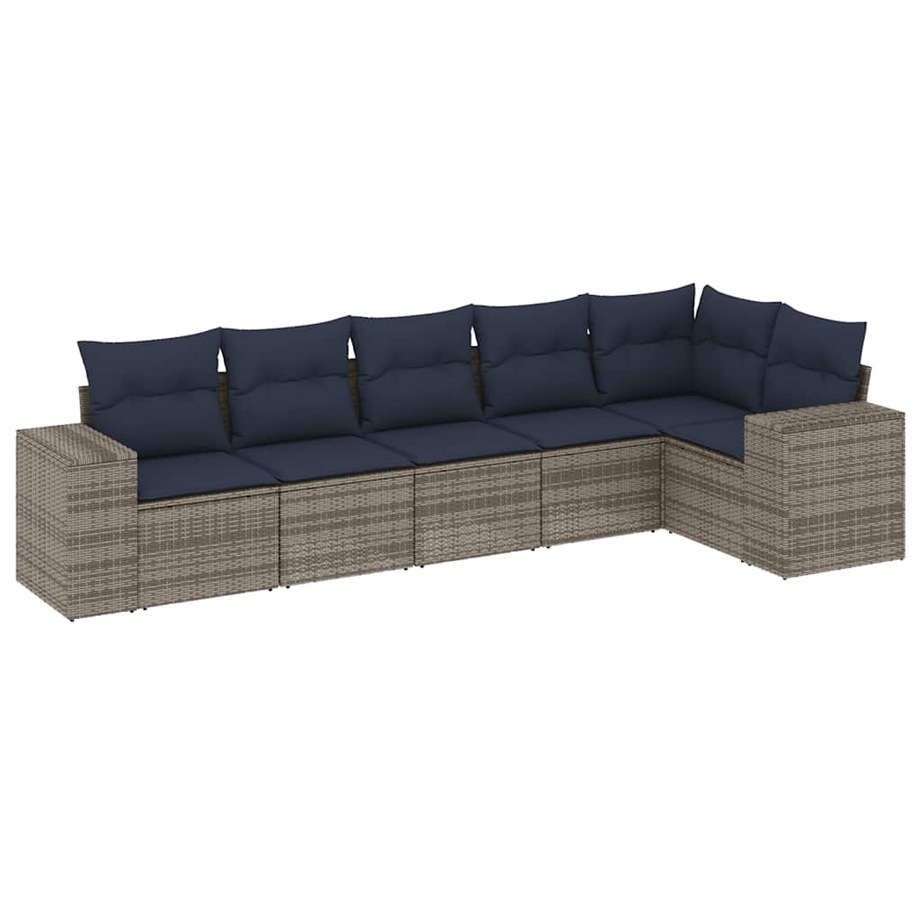 havesofasæt med 6 dele og hynder grå polyrattan