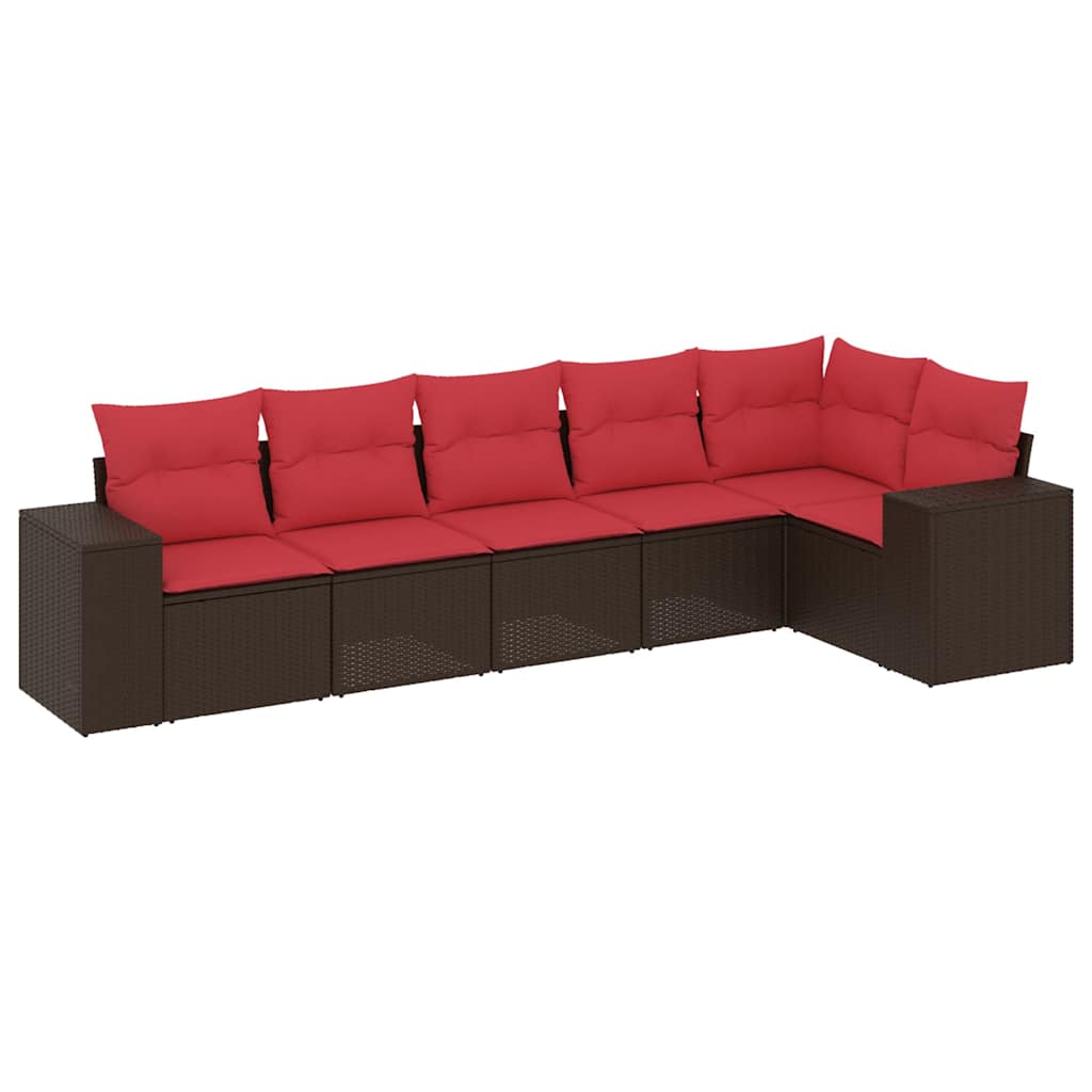 havesofasæt med 6 hynder brun polyrattan