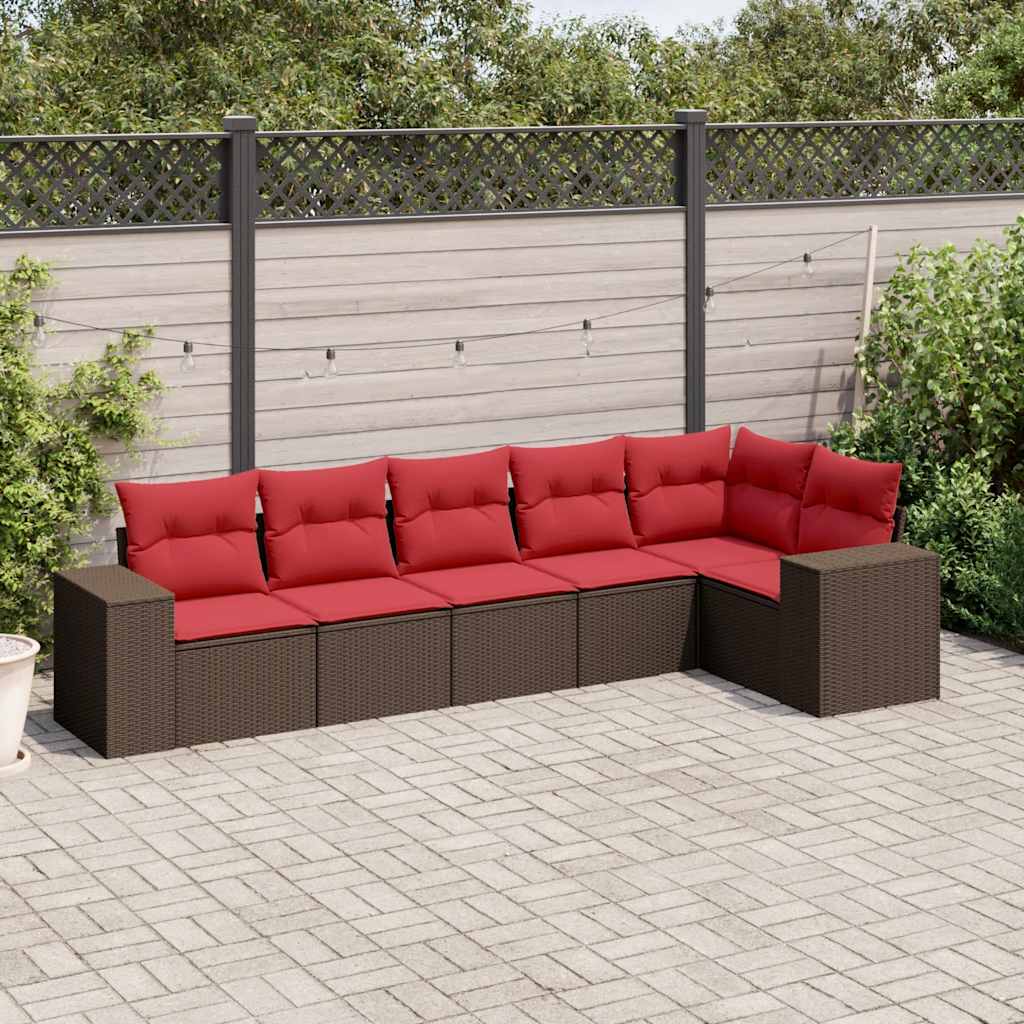 havesofasæt med 6 hynder brun polyrattan