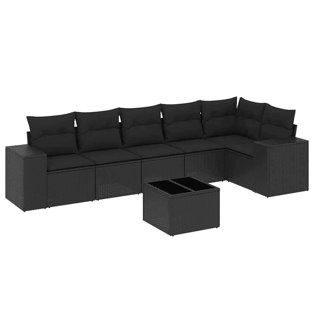sofasæt til haven 7 dele med hynder polyrattan sort