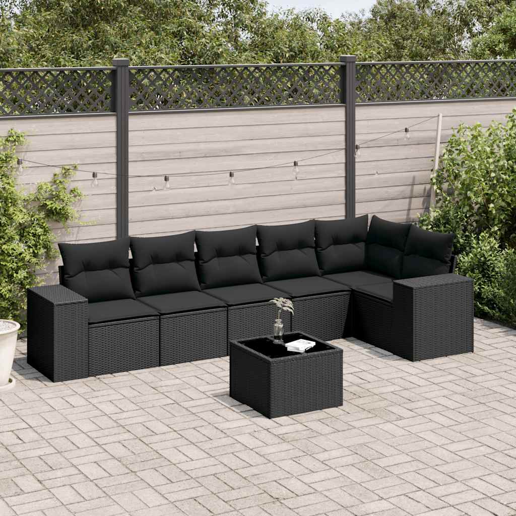 sofasæt til haven 7 dele med hynder polyrattan sort