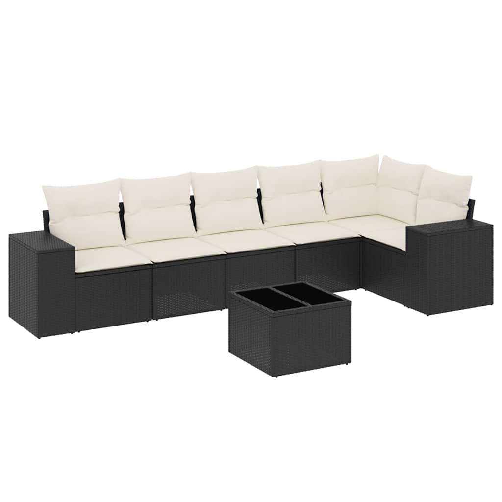 sofasæt til haven 7 dele med hynder polyrattan sort