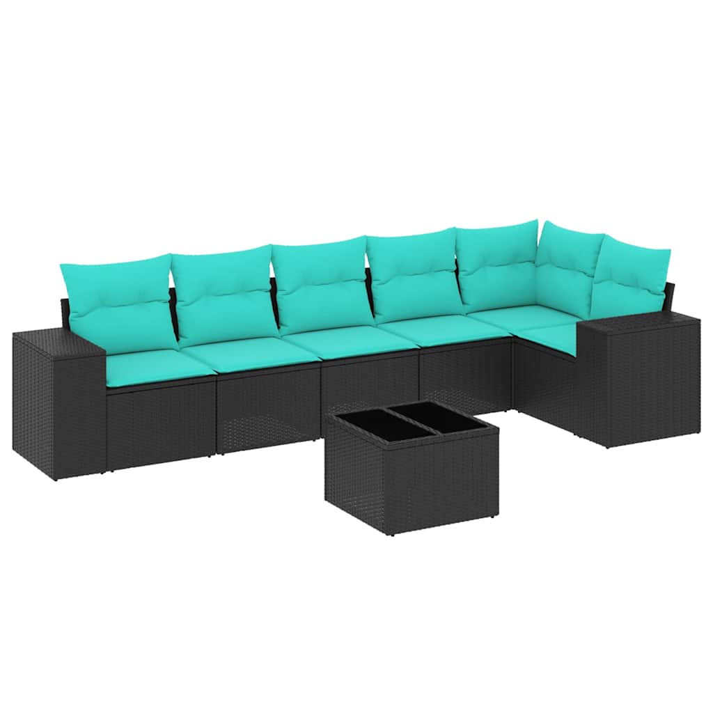 havesofasæt med 7 hynder sort polyrattan