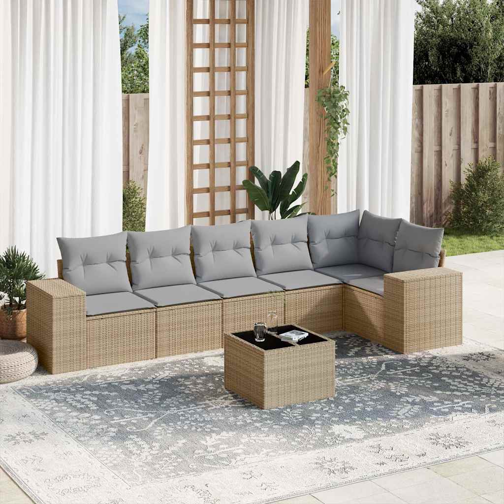 sofasæt til haven 7 dele med hynder polyrattan beige