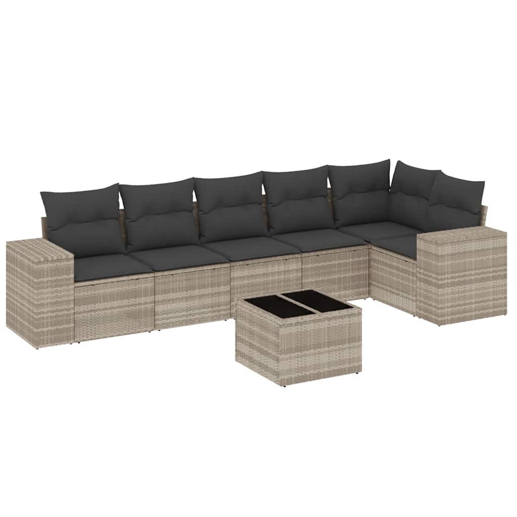 sofasæt til haven 7 dele med hynder polyrattan lysegrå