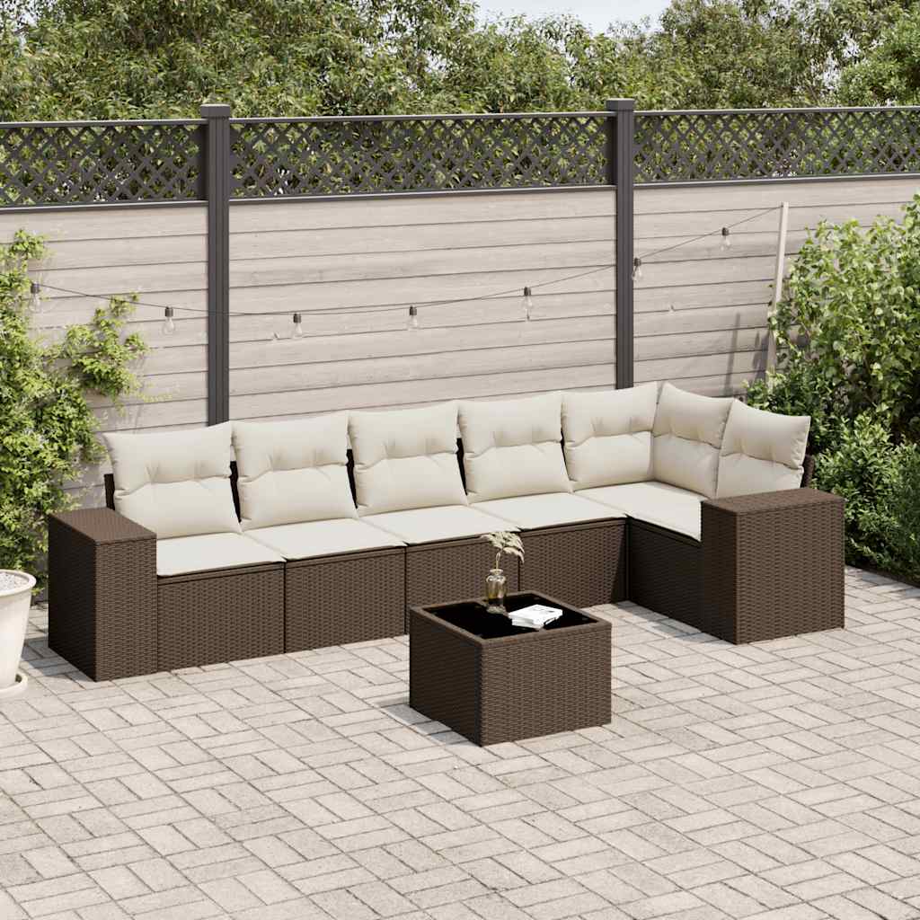 sofasæt til haven 7 dele med hynder polyrattan brun