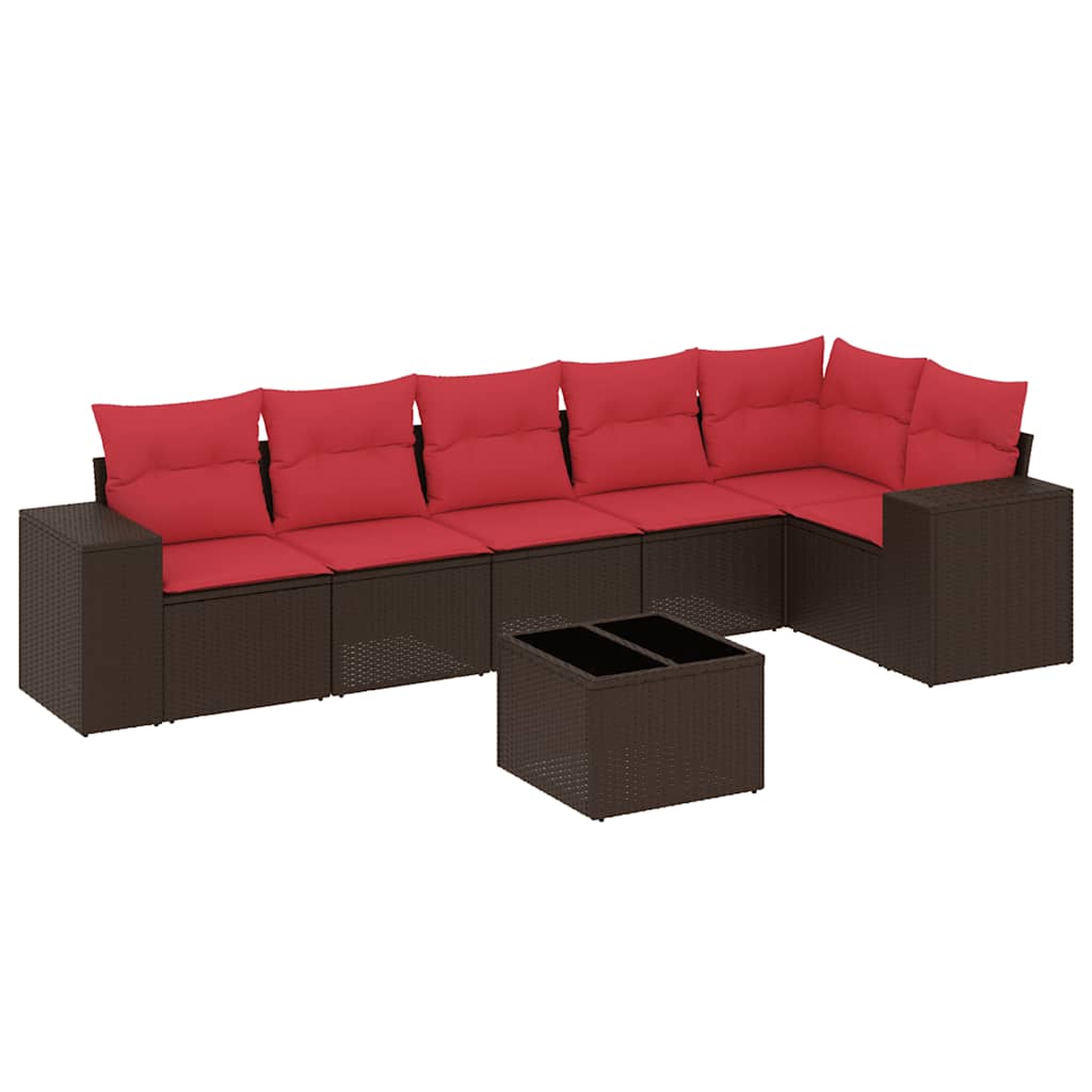 havesofasæt med 7 hynder brun polyrattan