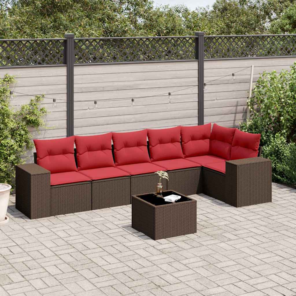 havesofasæt med 7 hynder brun polyrattan