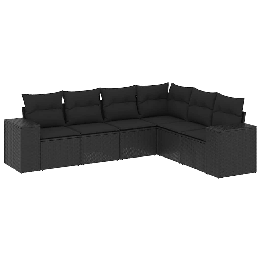 sofasæt til haven 6 dele med hynder polyrattan sort