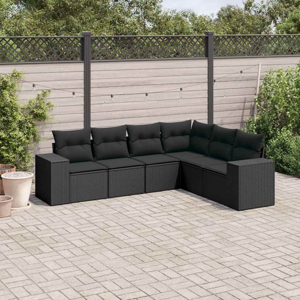 sofasæt til haven 6 dele med hynder polyrattan sort