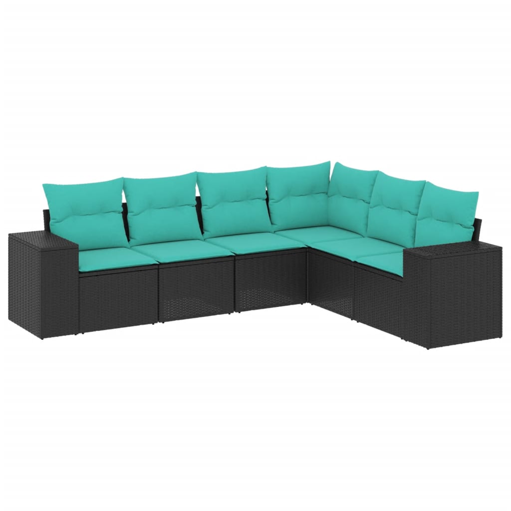 havesofasæt med 6 hynder sort polyrattan