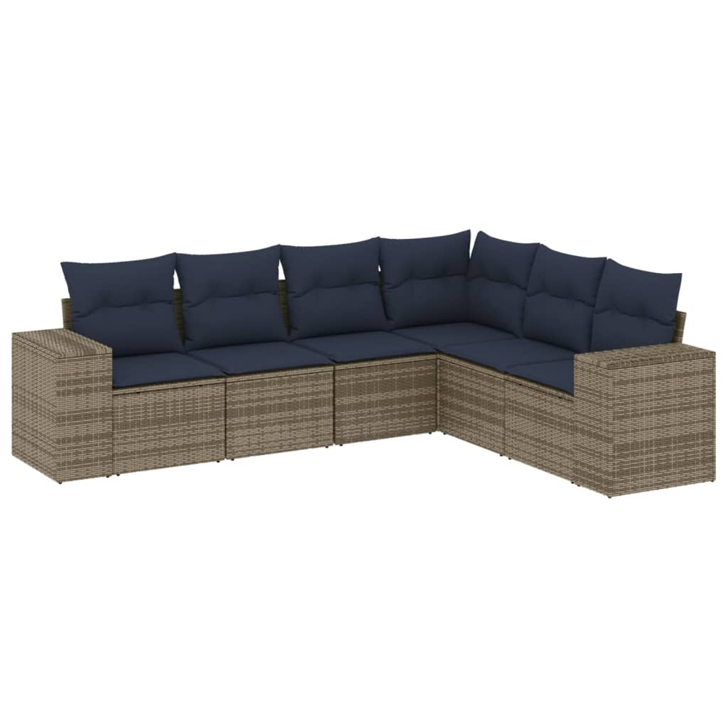 havesofasæt med 6 dele og hynder grå polyrattan