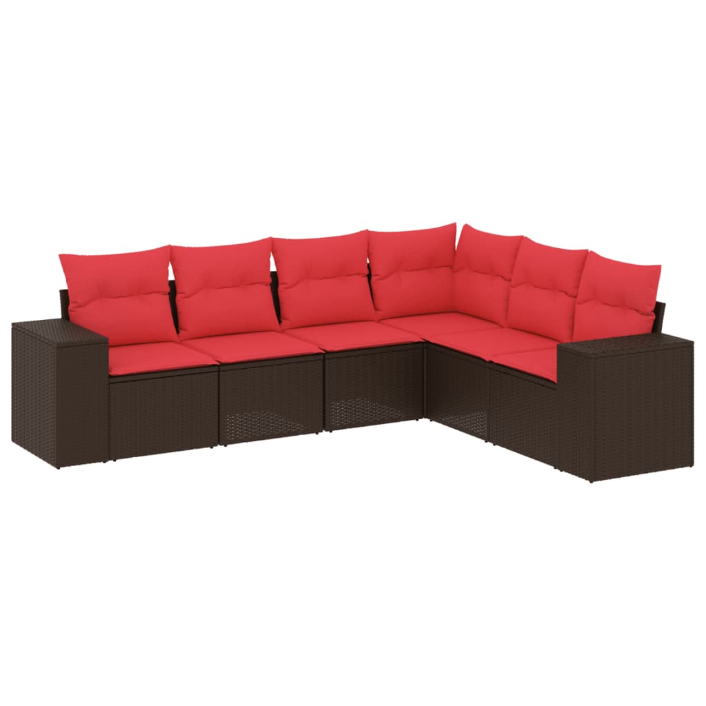 havesofasæt med 6 hynder brun polyrattan