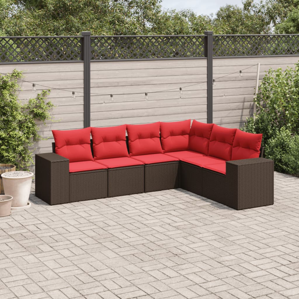 havesofasæt med 6 hynder brun polyrattan