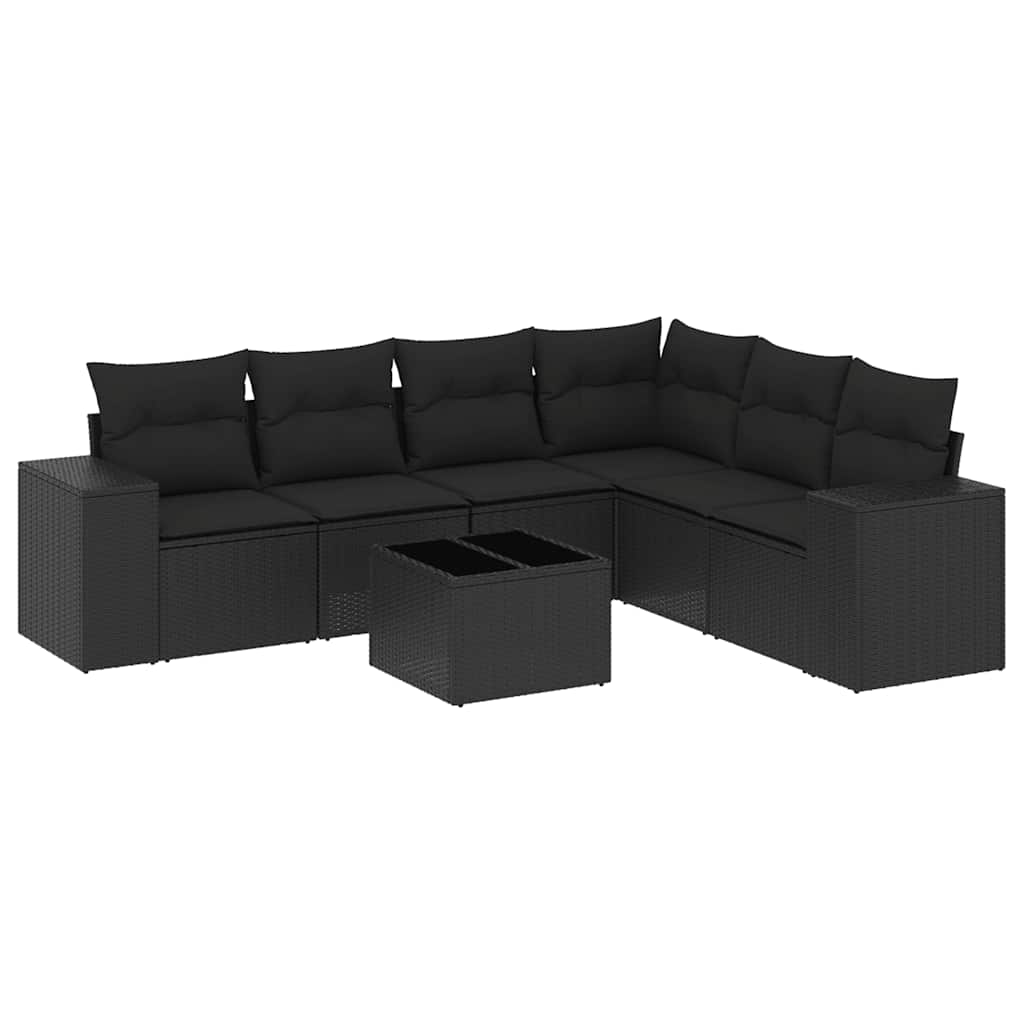 sofasæt til haven 7 dele med hynder polyrattan sort