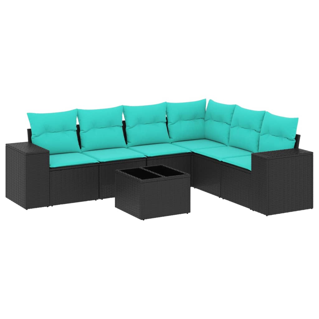 havesofasæt med 7 hynder sort polyrattan