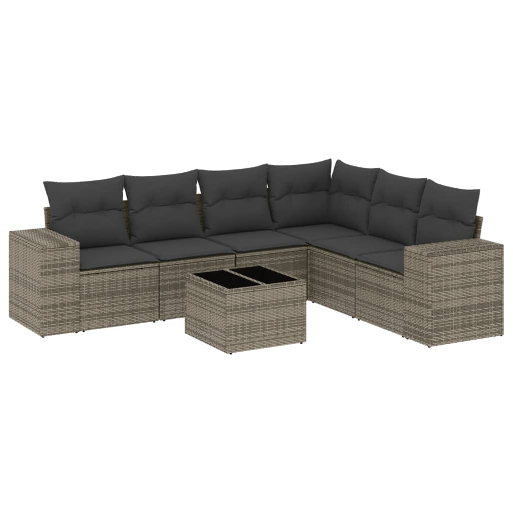 sofaesæt til haven 7 dele med hynder polyrattan grå