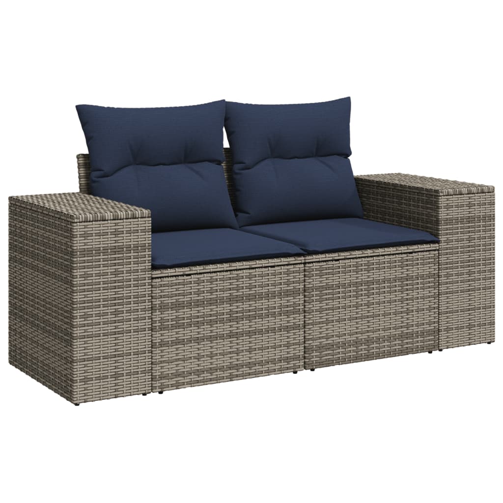 havesofasæt med 7 dele og hynder grå polyrattan