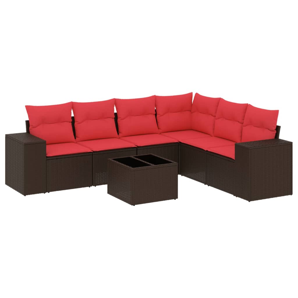 havesofasæt med 7 hynder brun polyrattan