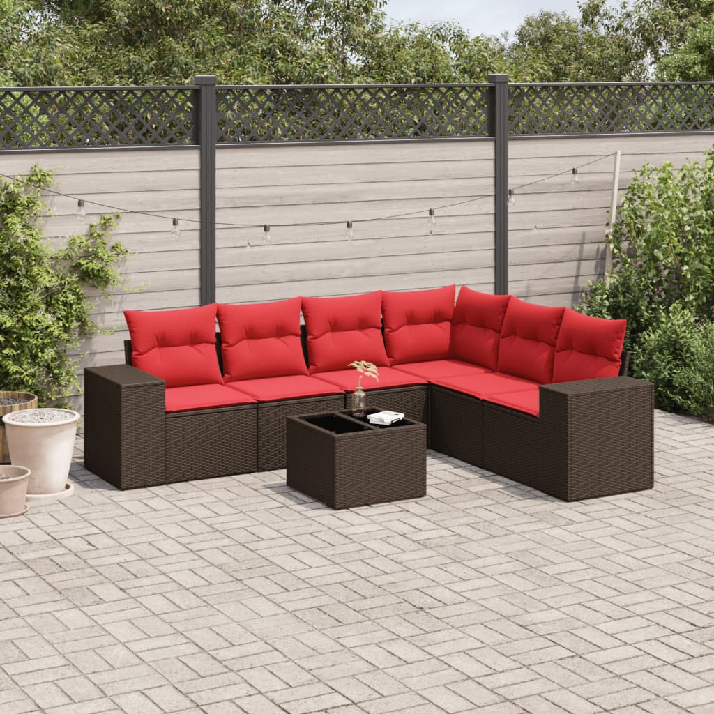 havesofasæt med 7 hynder brun polyrattan